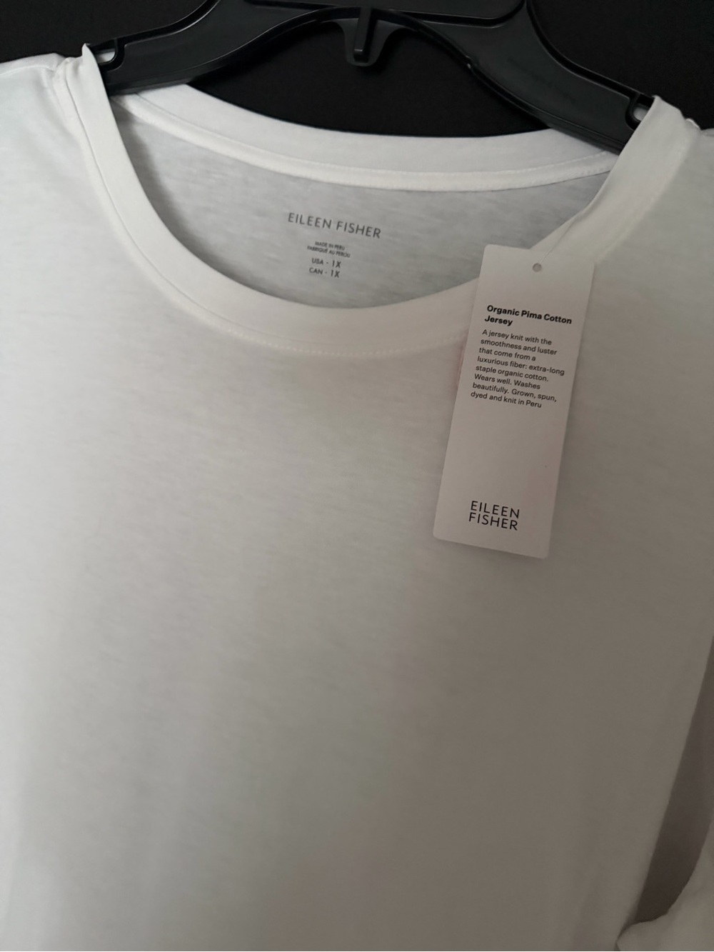 Eileen Fisher 1X White Organic Pima Cotton Jersey Long-Sleeve Tee New with tags - Picture 3 of 3